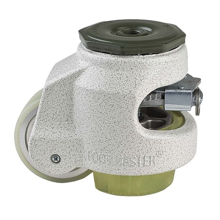 Leveling Caster, Ratchet, 63 Mm PU Wheel, M12x1.75P Stem, Swivel, 500 Kg Cap, PU Foot Pad, Ivory